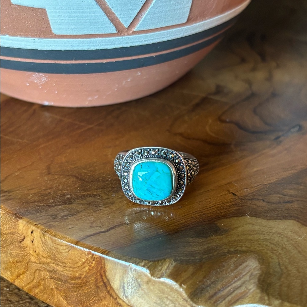 Sterling Silver Turquoise Ring Square Turquoise R… - image 6